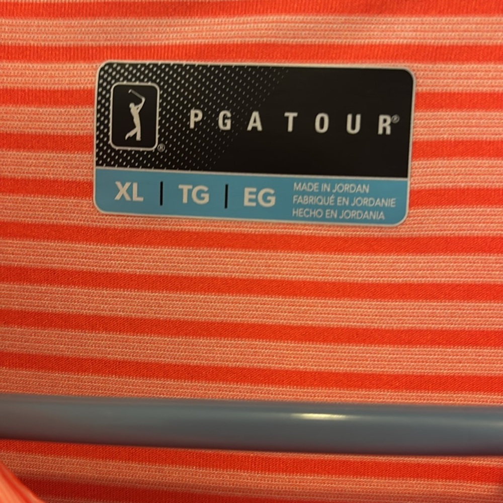 PGA Tour Red Polo Shirt Lightweight Breathable choral and white stripes - Picture 2 of 2